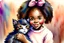 Placeholder: A cute smiling Afro-American girl is holding a kitten. Watercolour