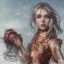 Placeholder: Sasha Luss full body with long red hair ultra detailed face art cinematic and blue and red sky