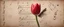 Placeholder: Hyper realistic red tulip on the side of a vintage paper with harmonica instrument & small musical notes