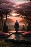 Placeholder: "As twilight falls, a solitary Japanese warrior, cloaked in the hues of a setting sun, stumbles upon an ancient cherry blossom grove. Amidst the blossoms, they encounter a weathered stone pedestal inscribed with cryptic symbols. Explore the warrior's moment of revelation and the connection forged with the enigmatic wisdom concealed within, blending the essence of nature and martial heritage in their midjourney pursuit."
