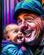 Placeholder: Papá feliz sonriente con su bebé mirándolo a los ojos felíz colores contrastantes obra de arte arte callejero impactante detallado hiperrealista 8k coherente