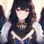 Placeholder: Clear focus,High resolution,8k, Beatiful Lighting, black short fluffy hair, long fluffy bangs, purple eyes, wearing a goddess outfit, extreme close up