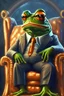 Placeholder: Pepe OG sitting on a chair as the biggest boss of the crypto world.