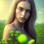 Placeholder: beautiful young Swiss girl standing in green field, mountain, sun, wearing blue shirt over, open arms, realistic eyes, unreal engine, photograph, realistic skin texture, photorealistic, hyper realism, highly detailed, 85mm portrait photography