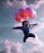 Placeholder: Ultra realistic speed clouds sky scene, wide angle view, sweet childs falling down, inflatable color clothing, free jumping flying, many trinkets, monster head, hair monster, many jelly beans, balls, smile, happy, circus style, extreme, wind, clouds sea, 20,000 feet altitude, stratosphere, soft color, highly detailed, unreal engine 5, ray tracing, RTX, lumen lighting, ultra detail, volumetric lighting, 3d, finely drawn, high definition, high resolution.