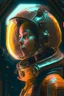 Placeholder: 0The player is wearing an astronaut helmet, in the style of cyberpunk dystopia, 32k uhd, womancore, bronze and amber, dreamlike settings, gorecore, ivan albright –ar 107:53 –