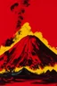 Placeholder: A dark red volcano with chaotic fire painted by Andy Warhol