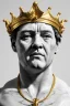 Placeholder: Ultra Realistic image, classic sculpture, white marble material, Maradona, gold crown of natural thorns, god crown, gold veins, gold ornaments, sun rays background, waist up portrait, epic, celestial, cinematic lighting, God lights, 4k resolution, smooth details, soft lighting, unreal engine 5, art station, substance 3d.