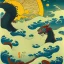 Placeholder: Ukiyo-e art, dragon, mountains and sun in the background