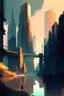 Placeholder: Big City , long river , digital painting