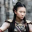 Placeholder: beautiful young asian queen with black armor, delicate black braided hair with ponytail, glass eyes, highly detailed, 8k, ambient light, taylor swift