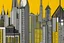 Placeholder: A yellowish orange constructed city with crystals painted by Roy Lichtenstein