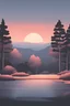 Placeholder: Create minimalist landscape artwork featuring serene scenes of sunsets at the city. Use clean lines and subtle gradients to convey depth and atmosphere while maintaining a minimalist style