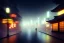 Placeholder: misty foggy area with a spirit inside in a bright japanese city at night