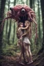 Placeholder: Rare parasite creature holding a girl in the forest, macro photography,