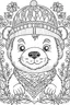 Placeholder: An outline art for coloring page of a full and perfectly centered image of a cute baby bear wearing a cap n Christmas garlands and snow, a very thin black lines and large white blanks