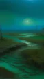 Placeholder: A bluish-green toxic wasteland painted by Birge Harrison