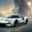 Placeholder: voiture blanche, fleur, chrome, synthwave, concept art, couleur vibrante, FORD GT