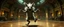 Placeholder: fluffy mean wolf alien gremlin badger star ship bridge captain dancing in a big hall in the style of Rembrandt and Escher and Dali
