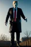 Placeholder: Ultra realistic image, Donald trump zombie, zombie performance, suit, skull, blood, torn arm, night, walking twisted, waist up view, thriller style, dark ambient, highly detailed, White House background, concept art, unreal engine 5, ray tracing, RTX, ultra detail, volumetric lighting, high definition, high resolution.