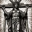 Placeholder: crucified on the cross christ liberty hybrid tone, american flag robes, line tone ,woodcut, engraved, wall street journal style, statue of cruicified Jesus of Liberty with a beard and wearing a cross and hanging from a cross, The statue male, hyperdetailed intricately detailed photoillustration ink drawing dystopian 8k resolution entire body of the statue is in the picture. digital illustration telephoto lens photography , same colors as the us treasury's one dollar bill, crucified"