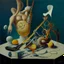 Placeholder: Abstract painting formed by a mix of human flesh-like surgical instruments and universe-like musical instruments,neuralink,minimalism,Painting By Adrian Ghenie, Rene Magritte, Salvador Dali, Lucian Freud