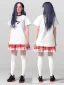 Placeholder: Billie Eilish, white stockings, skirt, t-shirt