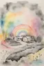 Placeholder: find your thing; ink wash; black and a rainbow of pastels