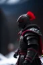 Placeholder: portrait of black knight with red feather in snowy mountain pass,shot on Hasselblad h6d-400c, zeiss prime lens, bokeh like f/0.8, tilt-shift lens 8k, high detail, smooth render, down-light, unreal engine, prize winning