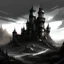 Placeholder: old dark castle far away, post-apocalyptic, rough sketch