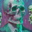 Placeholder: a head and shoulders portrait of a skeleton dressed in a three-piece suit as the president of the united states, based on us currency, united states one dollar bill, shades of green, real-life, colors match the united states one dollar bill, realistic, robotic,