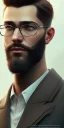 Placeholder: boy, young, glasses, beard, brown hair, brown eyes, medium hair, bangs side part, head and shoulders portrait, head and shoulders portrait, 8k resolution concept art portrait by Greg Rutkowski,