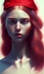 Placeholder: girl, cute, beautiful, red hair, black backwards cap, white tee shirt, long hair, head and shoulders portrait by Greg Rutkowski