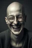 Placeholder: bald dark laugh woman glasses