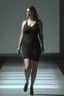 Placeholder: full_body_shot_of_a_hyper_realistic_ultra_detailed_photograph_of_a_beautiful curvy sexy clothes ,female model walking down a runway at a fashion show dark atmosphere sp ot light detailed symmetric beautiful