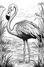 Placeholder: Flamingo Coloring, cartoon style, thick lines, low detail, black and white, no shading, wide shot