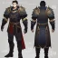 Placeholder: Character sheet, male, black hair, poor, old leather armor