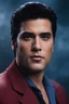 Placeholder: facial portrait - Elvis Clark Kent - 32k, UHD, 1080p, 8 x 10, glossy professional quality digital photograph - dark blue and dark red, and light maroon and purple and foggy black gradated background, historic, powerful, octane rendering, exquisite detail, 30 - megapixel, 4k, 85 - mm - lens, sharp - focus, intricately - detailed, long exposure time, f8, ISO 100, shutter - speed 1125, diffuse - back - lighting, ((skin details, high detailed skin texture)), (((perfect face))),