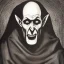 Placeholder: Greek Orthodox nosferatu vampire with a long beard made of flesh with long arms and a robe made a human faces