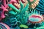 Placeholder: hyperdetailed photorealistic flytrap, background lush tropical lagoon, 16k resolution, wildlife photography, dynamic lighting. detailed matte painting, deep color, fantastical, intricate detail, splash screen, complementary colours, fantasy concept art. Woodblock carving, moulded resin forms and enamel, shell-pink and baby blue and light green pearlescent sheen. 3 dimensional forms with soft shadows, background faded water colour, Bas-relief, Chiaroscuro, Neon Black, Melting wax