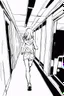 Placeholder: blonde girl runs in a corridor, back view, line arts, manga style