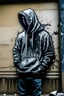 Placeholder: banksy style image of a hoodie on a wall