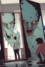 Placeholder: a man looking into a shattered mirror and seeing a horrifying, abstract deranged monster in his reflection