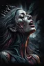 Placeholder: Hyperrealistic human woman cry and howling, pain, thriller, alone, dark colors, sharp focus, surreal shapes, faded colors, dark mood, surreal, dramatic atmosphere. intricate, stunning textures , mystery. stunning illustration