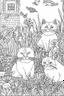 Placeholder: Outline art, cats in the garden, cartoon style, low detail, --ar 9:11