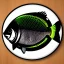 Placeholder: video game icon, 3d, cute tilapia fish over kitchen cutting board, shiny object, graphic design, high contrast, artstation