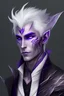 Placeholder: Elven man with white hair and purple eyes and black wings