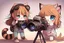 Placeholder: cute chibi photographer cat taking photos about a sexy cat girl