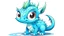 Placeholder: cartoon illustration: a cute little ice dragon with big shiny eyes. The dragon has big wings.