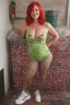 Placeholder: Darla Quiggleblarf - red hair, green eyes, stacked body, huge gargantuans, bikini with red and while-polka dots and converse sneakers